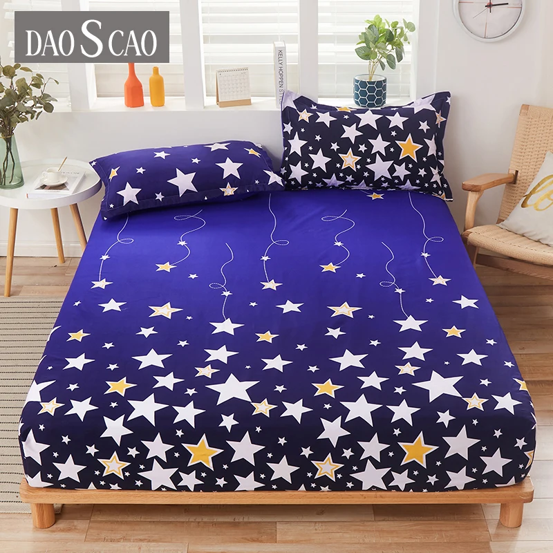 New Product1pcs 100%Polyester Printed Fitted Sheet Mattress Cover Four Corners With Elastic Band Bed Sheet(No Pillowcases)