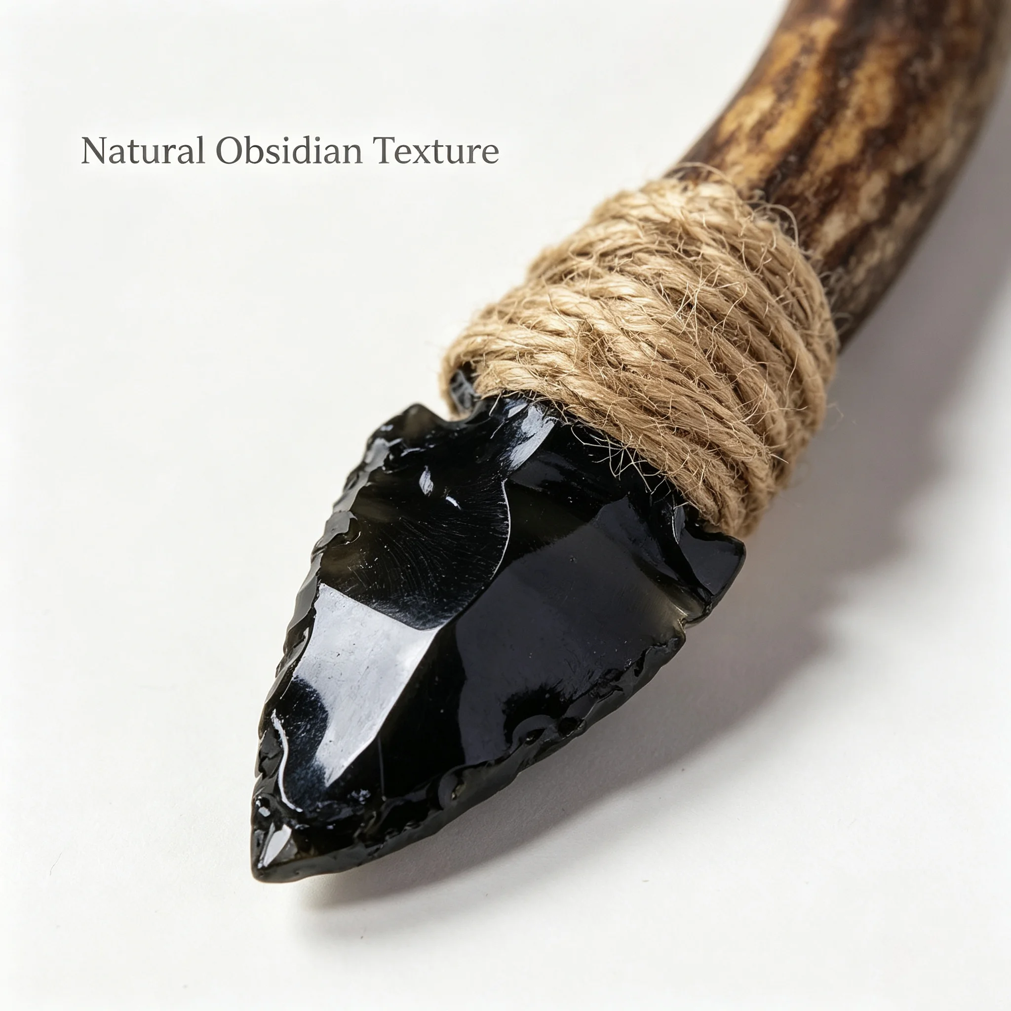 1pc Hand Knapped Obsidian Blade Antler Handle, Primitive Tribal Craft Decor, Altar Display Prop Collectible Ornament