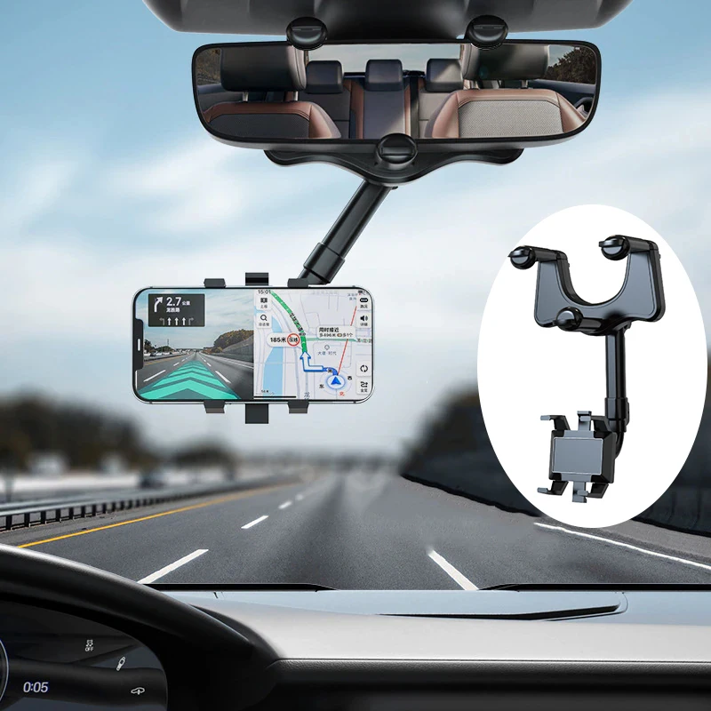 

Rotatable and Retractable Car Phone Holder Rearview Mirror Driving Recorder Bracket DVR/GPS Mobile Phone Support with Cable