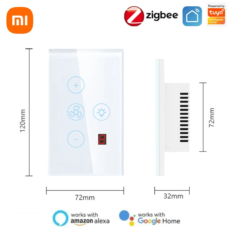 

Xiaomi Tuya Zigbee Fan Light Switch Five-speed Thyristor Speed Control Touch Wall Panels APP Wireless Remote Home Control