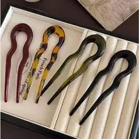 U-Shaped Hair Stick Fashion Tortoiseshell Acetate Hairpin Women Geometric Headwear Fork Girls New Hair Clips Accessories 3