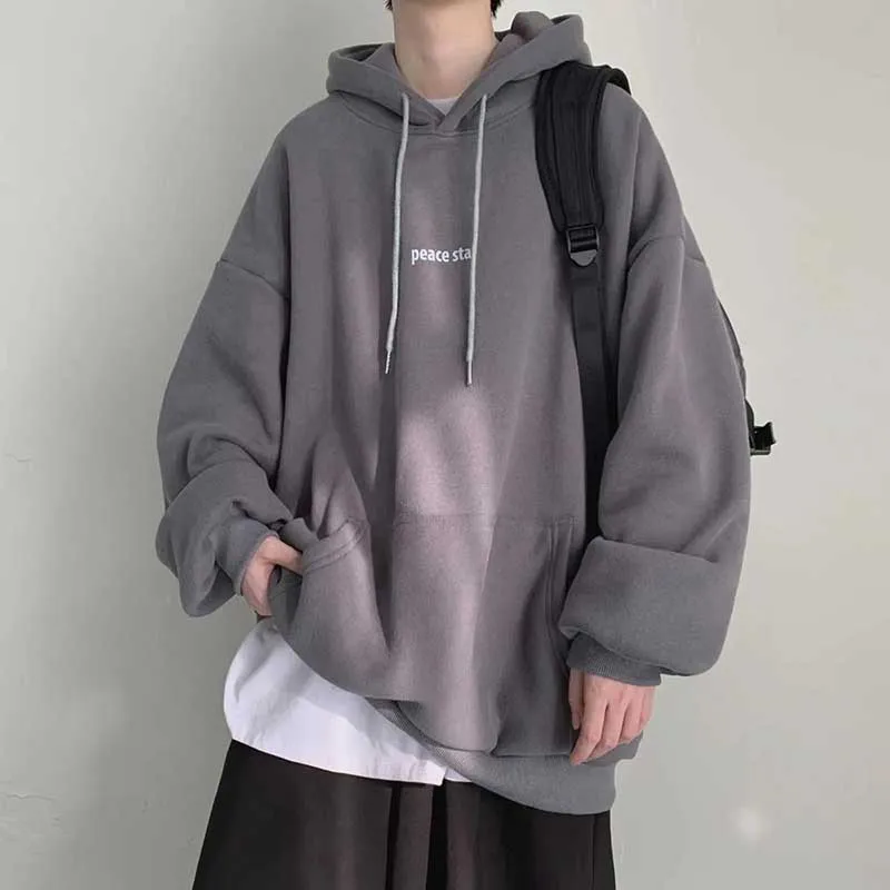 Fashion Loose Pockets Printed Lace Up Hoodies Sweatshirts Mens Clothing 2023 Winter Oversized All-match Tops Casual Sweatshirts