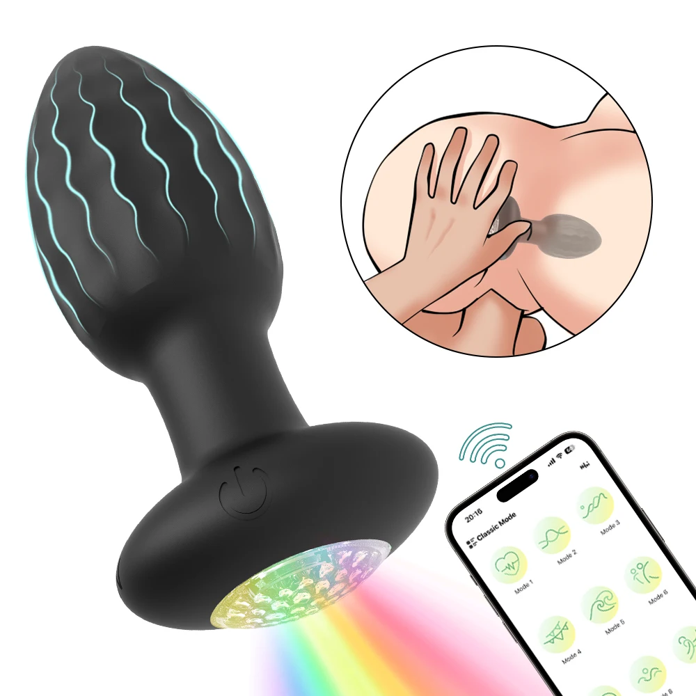 APP Vibrierender Butt Plug für Männer Männliches Prostata-Massagegerät Homosexueller Analvibrator Analplug mit LED Erwachsenes Sexspielzeug für Paare Homosexuelle Frauen 1