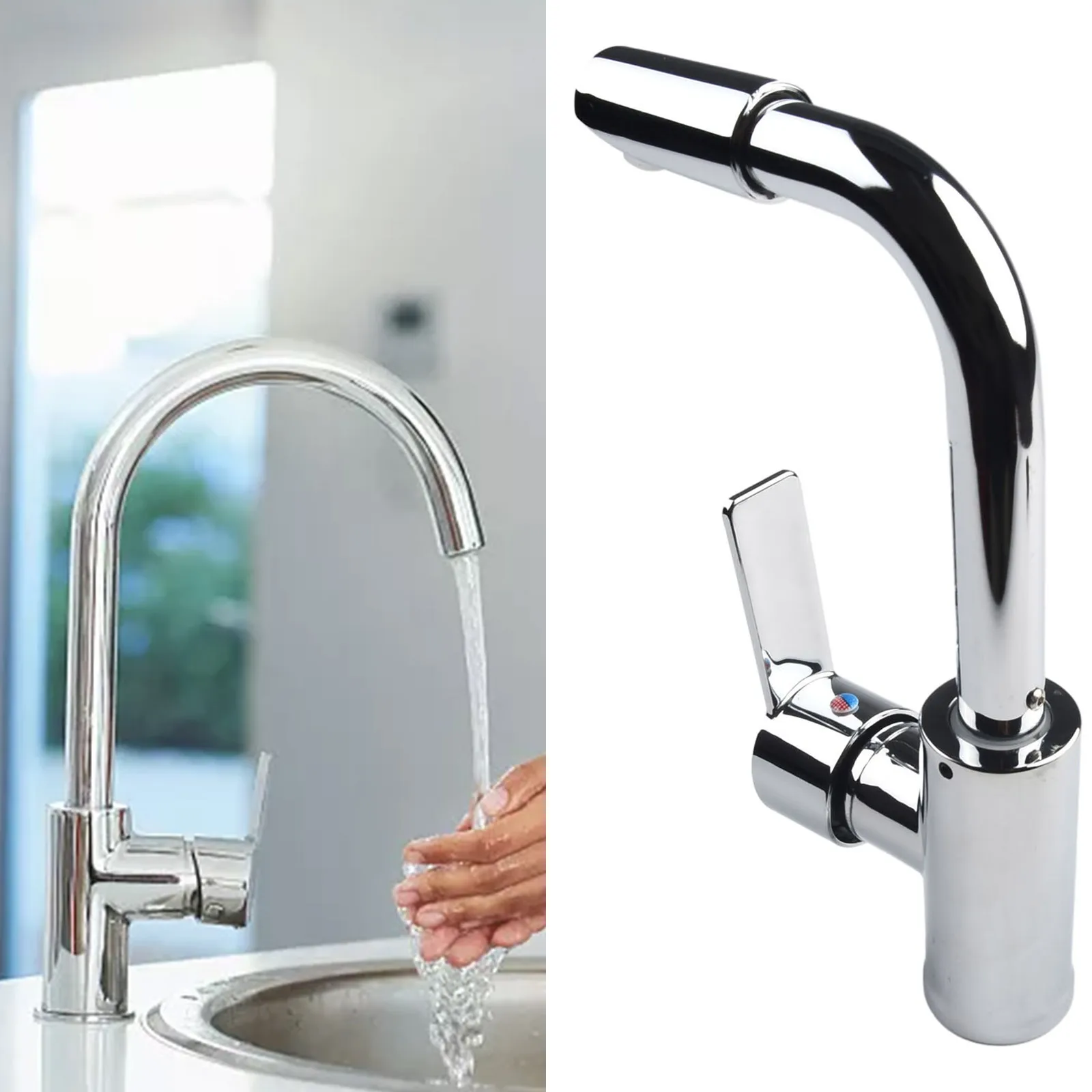 

High Quality Tap Cold Hot Mixer Tap Bathroom Chrome Plated Durable Faucet Polished Silver Swivel Basin Sink Tap