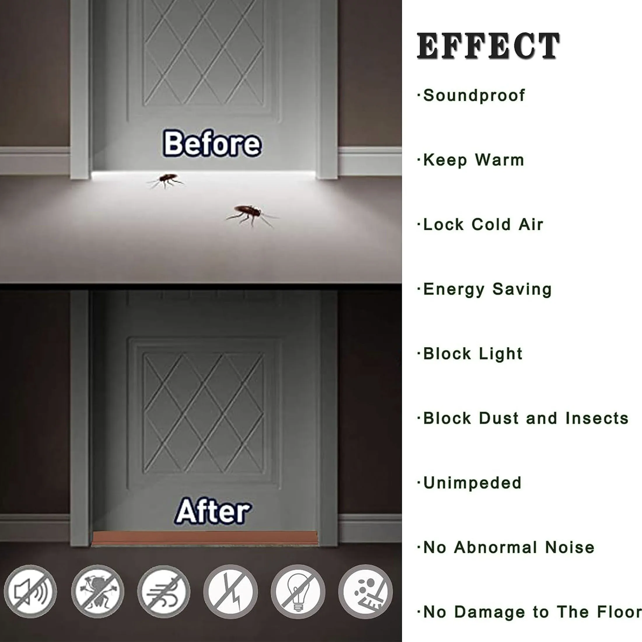 Enhanced Door Seal Draft Stopper with Noise-Reducing Brush and Adjustable Rubber Sweep