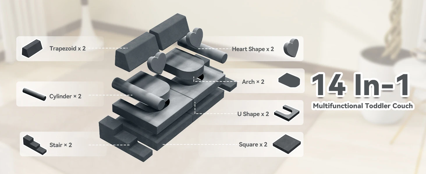 Modular Play Couch for Kids Toddler - 14PCS Kids Sofa to Boost Creativity, Boys and Girls 