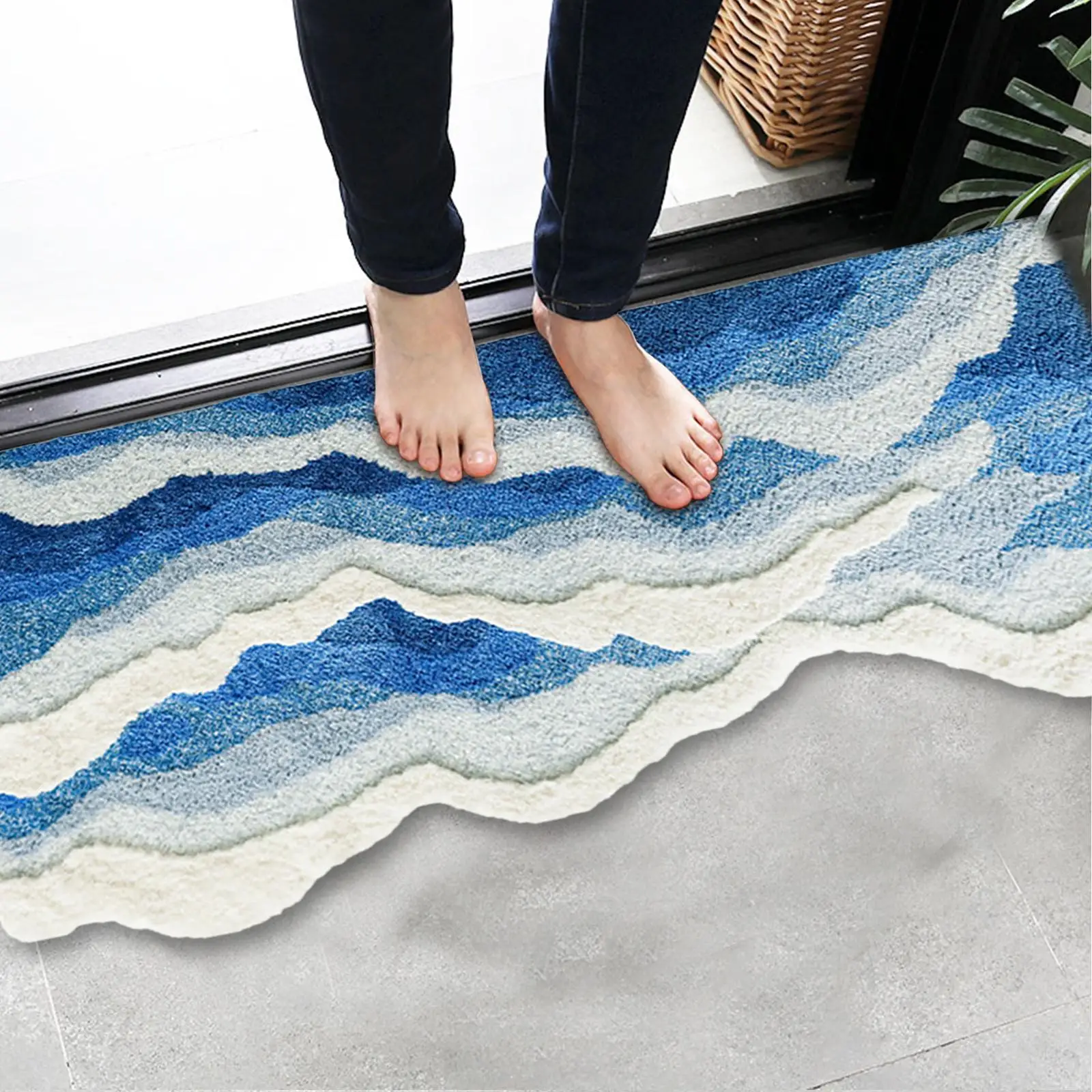 Area Rug for Home Decor Washable Non Skid Bathroom Rug Wave Rug Bath Mat for Children`s Room Entrance Living Room Playroom Girls