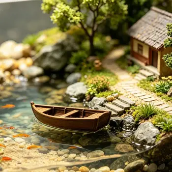 Mini Ornamento Nautico, Piccola Barca da Pesca Decorativa, Modello di Barca in Legno Vintage Stampato in 3D, Vecchia Nave da Pesca Rustica per Pescatori