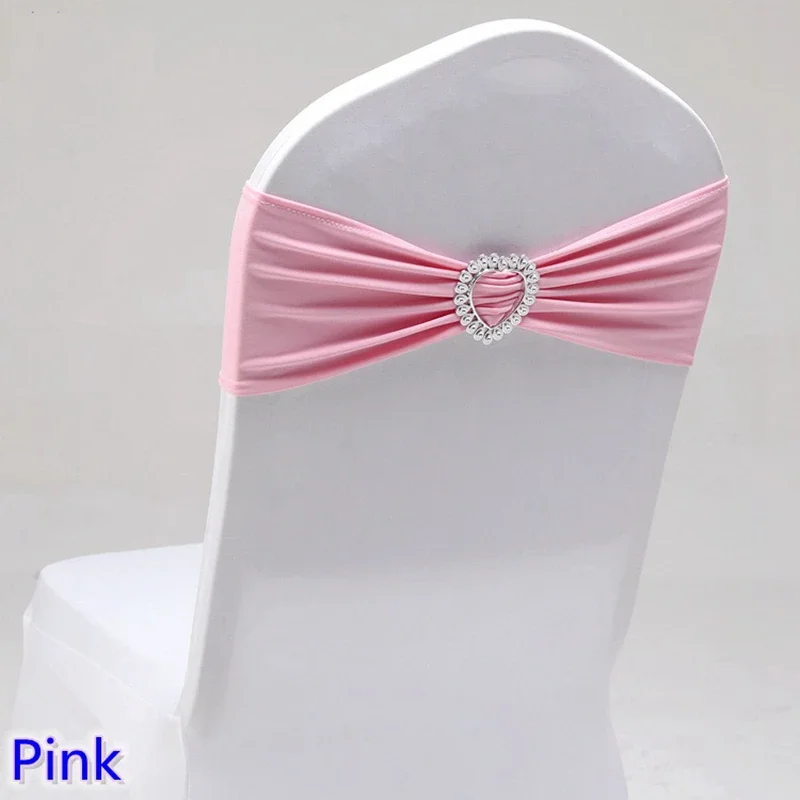 Wedding Decoration Spandex Chair Sash Bow Tie Bands Knot With Love Heart Buckle Stretch For Hotel Birthday Party Banquet Event 3