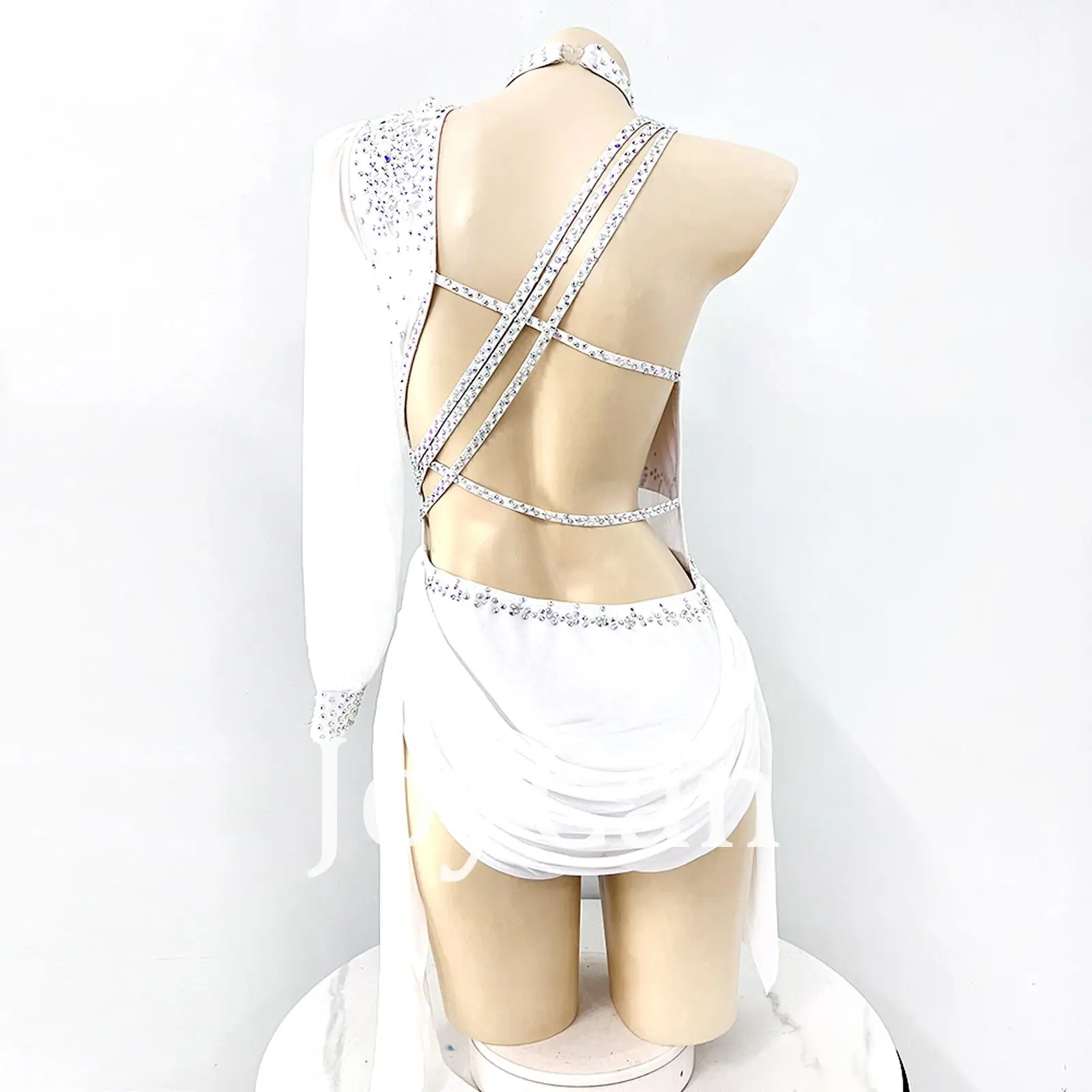 JoyCan White Lyrical Dance Costumes Girls Women Stretchy