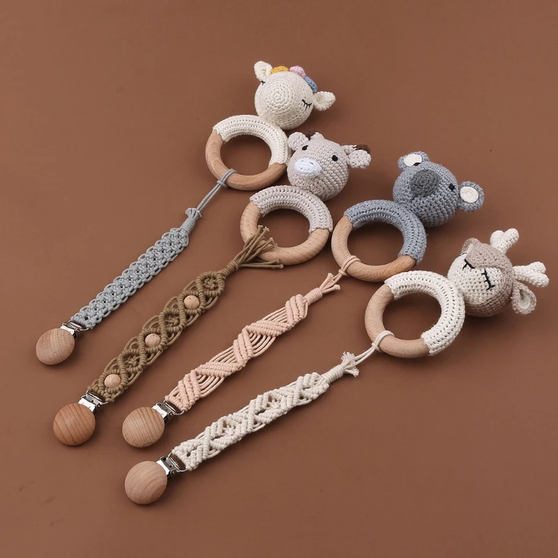 Practical Nipple Holder Baby Pacifier Clip Chain Handmade + Metal Elegant Nipple Leash Strap Lovely Knitting images - 6