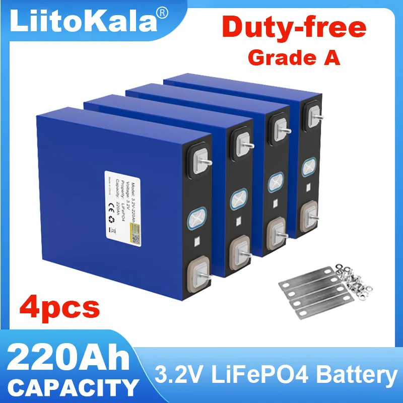 4pcs LiitoKala 3.2V 220Ah LiFePO4 Battery Lithium iron phosphate Cell DIY 12v Campers Golf Cart Off-Road Solar Grade A TAX FREE