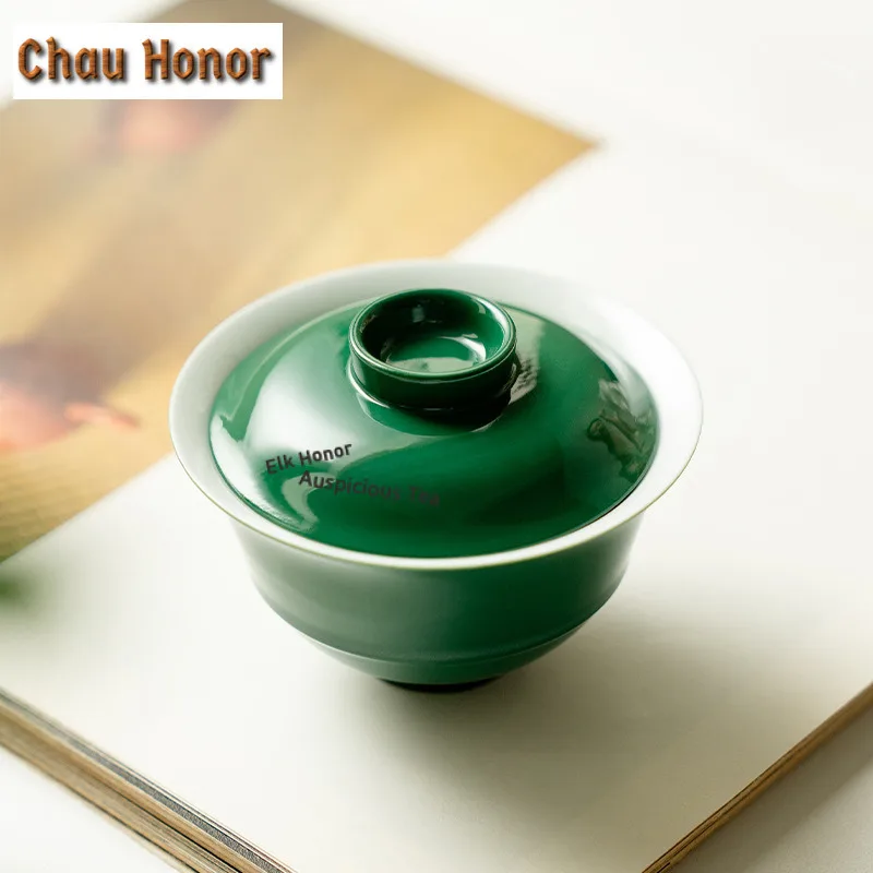 90ml Emerald Green Ceramic Gaiwan Elegant Tea Tureen Tea Bowl With Lid Kit Tea Brewing Cover Bowl Chinese Tea Set Ornaments Gift