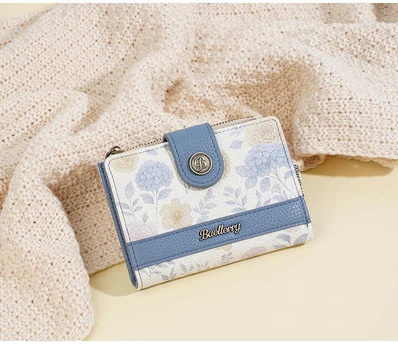 Neue frauen Kurze Brieftasche Blumen Druck Große Kapazität Karte Clips Foto Halter Modische Nette Zipper Geldbörsen Für Mädchen – Detail 19