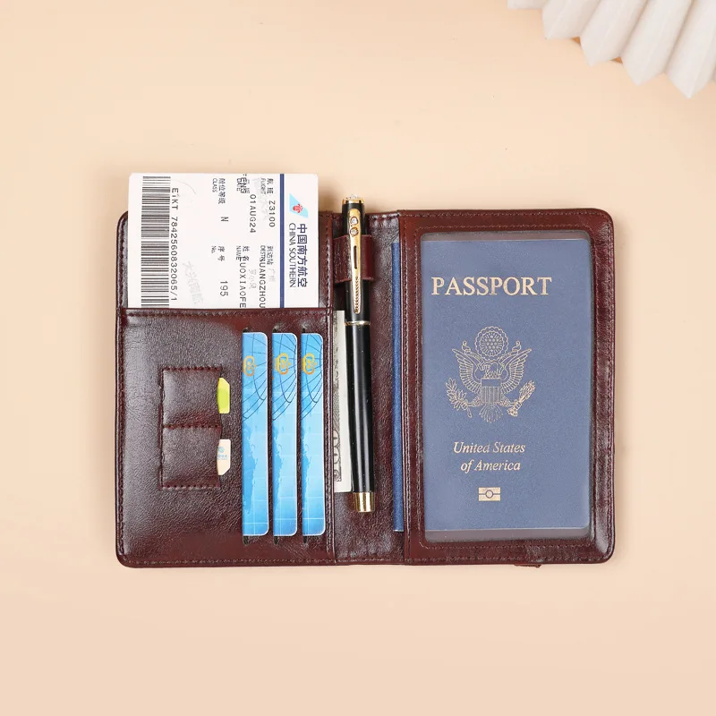 Anti theft RFID passport wallet retro style multifunctional travel document bag with ticket bag credit card ID