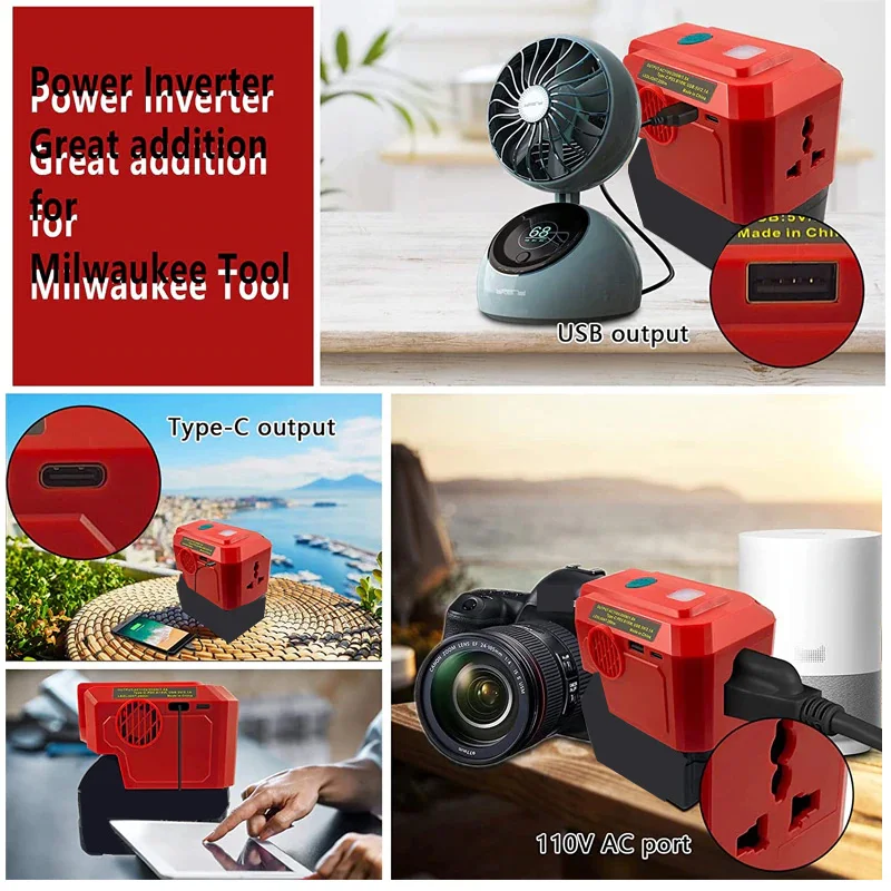 Onduleur Portable 200W pour Batterie Li-ion Makita/Dewalt/Milwaukee 18V