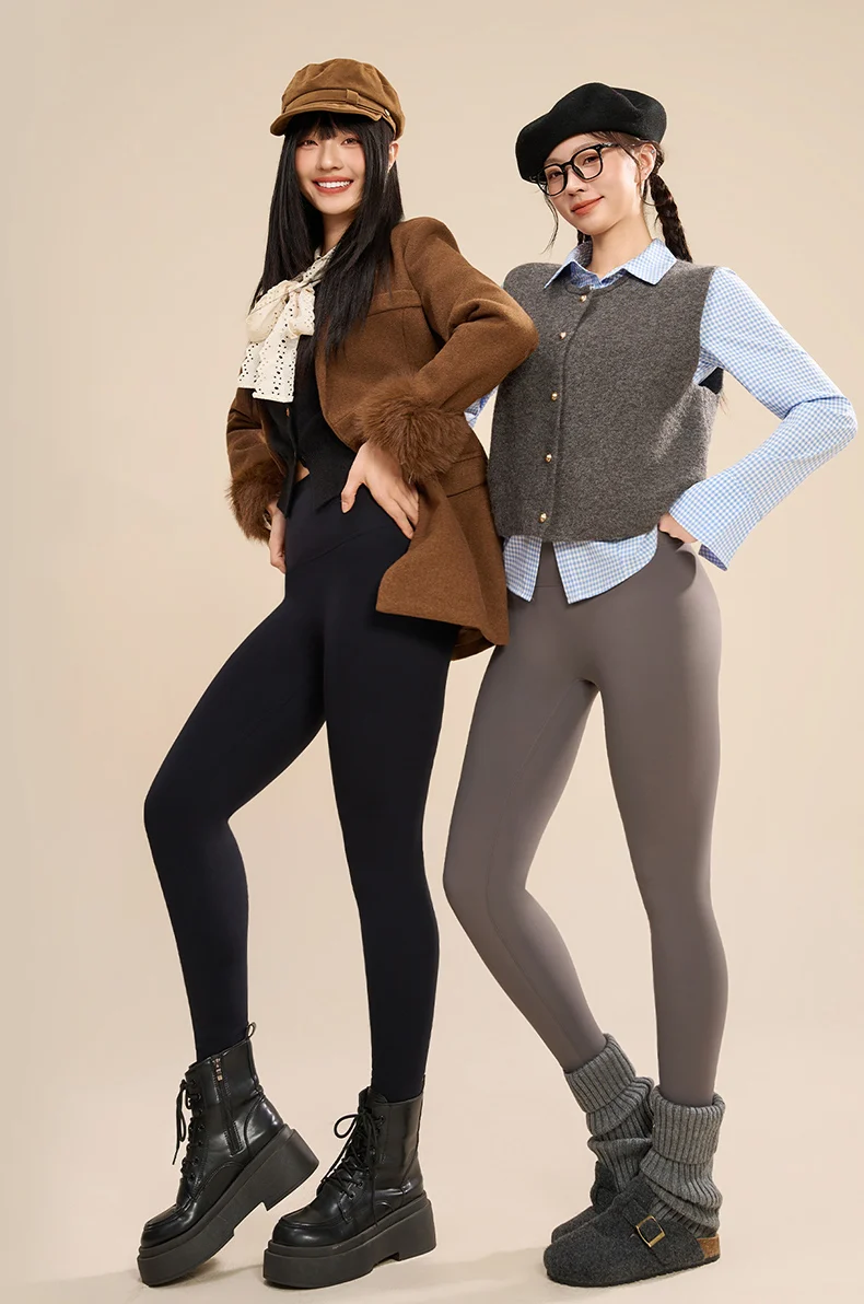 BIVIGAOS Upscale Zero Polyester Fall Winter Warm Sharkskin Leggings Women Fleece Heating High Elastic 10A Antibacterial Leggings