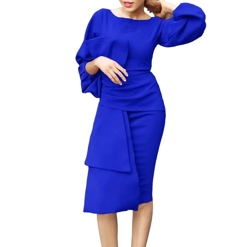 

Women Dress Bodycon Elegant Slim Office Ladies Long Sleeves O Neck High Waist Package Hip Classy Female African Work Wear Robes