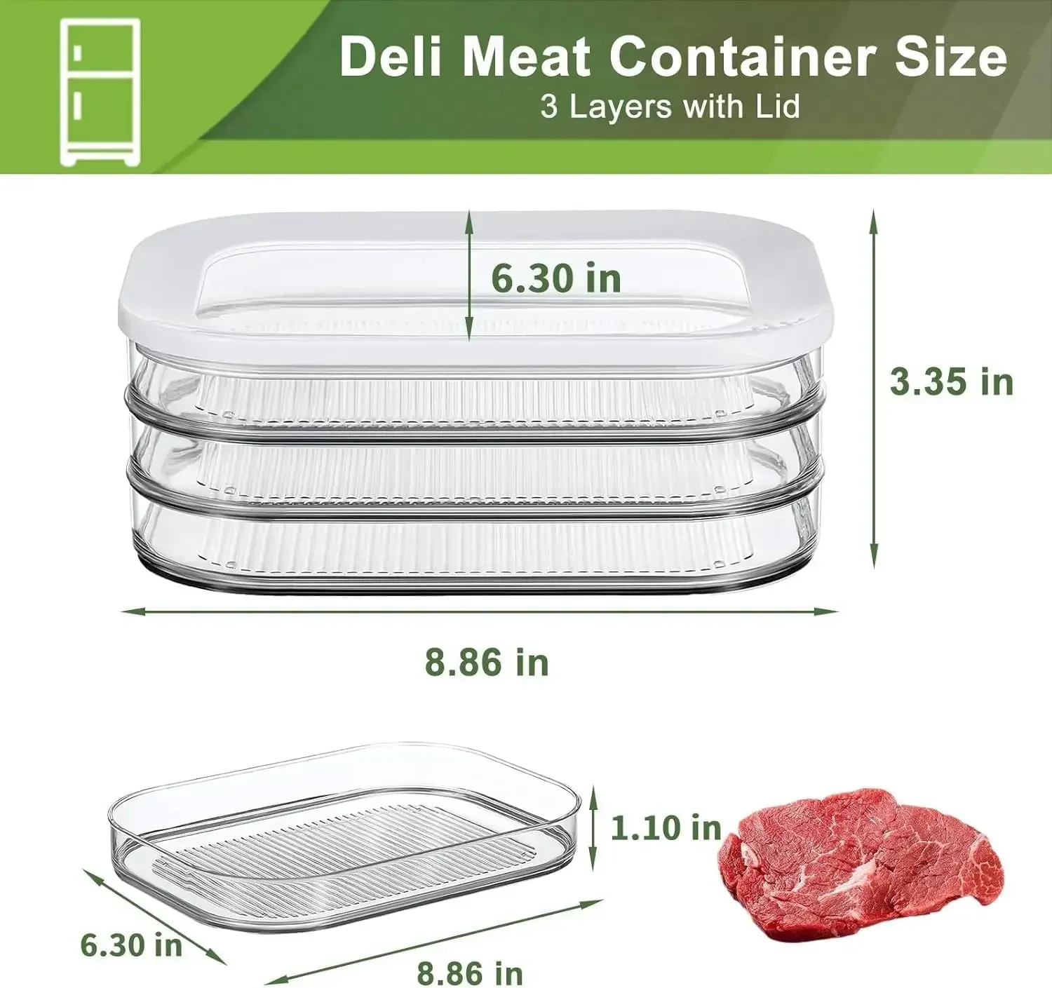 Refrigerated Crisper with Lid for Fridge Transparent Frozen Meat Storage Box Stackable Food Storage Box Kitchen Accessories