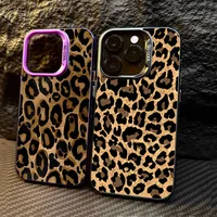 Brown Leopard Anti-drop Armour Phone Case For iPhone 15 Pro Max 16 14 13 12 11 Pro X XR XS 7 Plus 16E Lens protect plating Cover 2