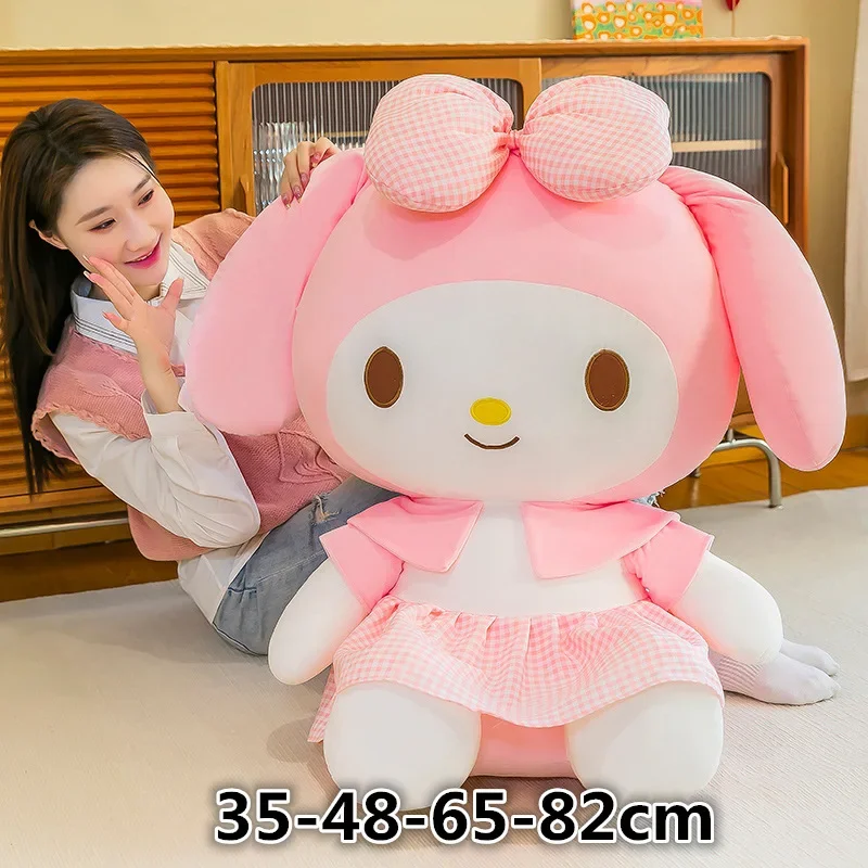 

85cm Big Size Sanrio Plaid Skirt My Melody Cartoon Anime Pillow Doll Stuffed Animal Peluche Room Decoration Toy Gift