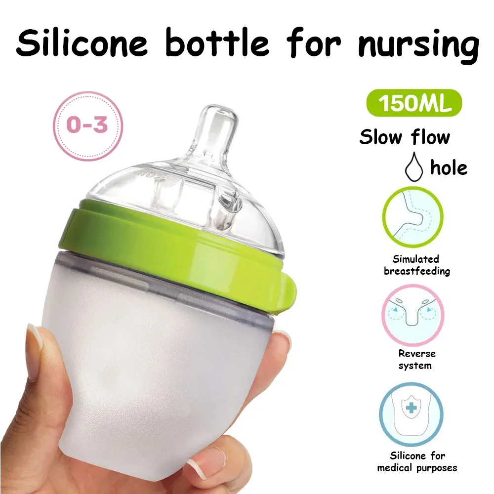 Silicone baby bottle feeding bottle imitation breast milk design 0-4 years old full silicone weaning