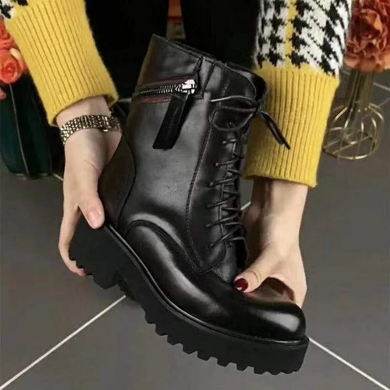 Winter Women & Girls Snow Boots Warm Female Antiskid Soft Leather Shoes Thick-Soled Side Zipper Size 35-41