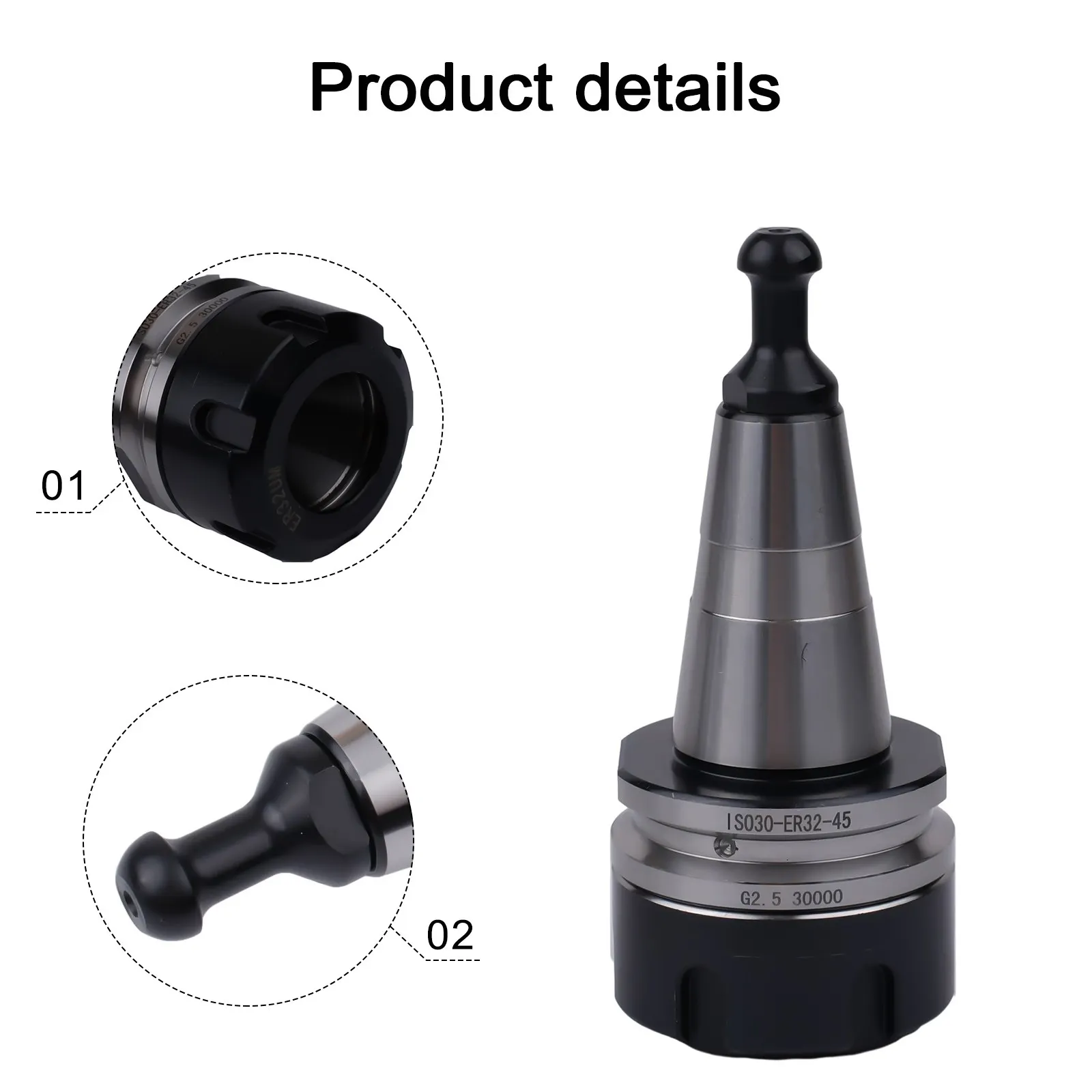 

ISO30 ER32 45L Balance Collet Stainless Steel Lathe Chuck CNC Tool Holder With Pull Stud Milling For Drilling Grinding Machines