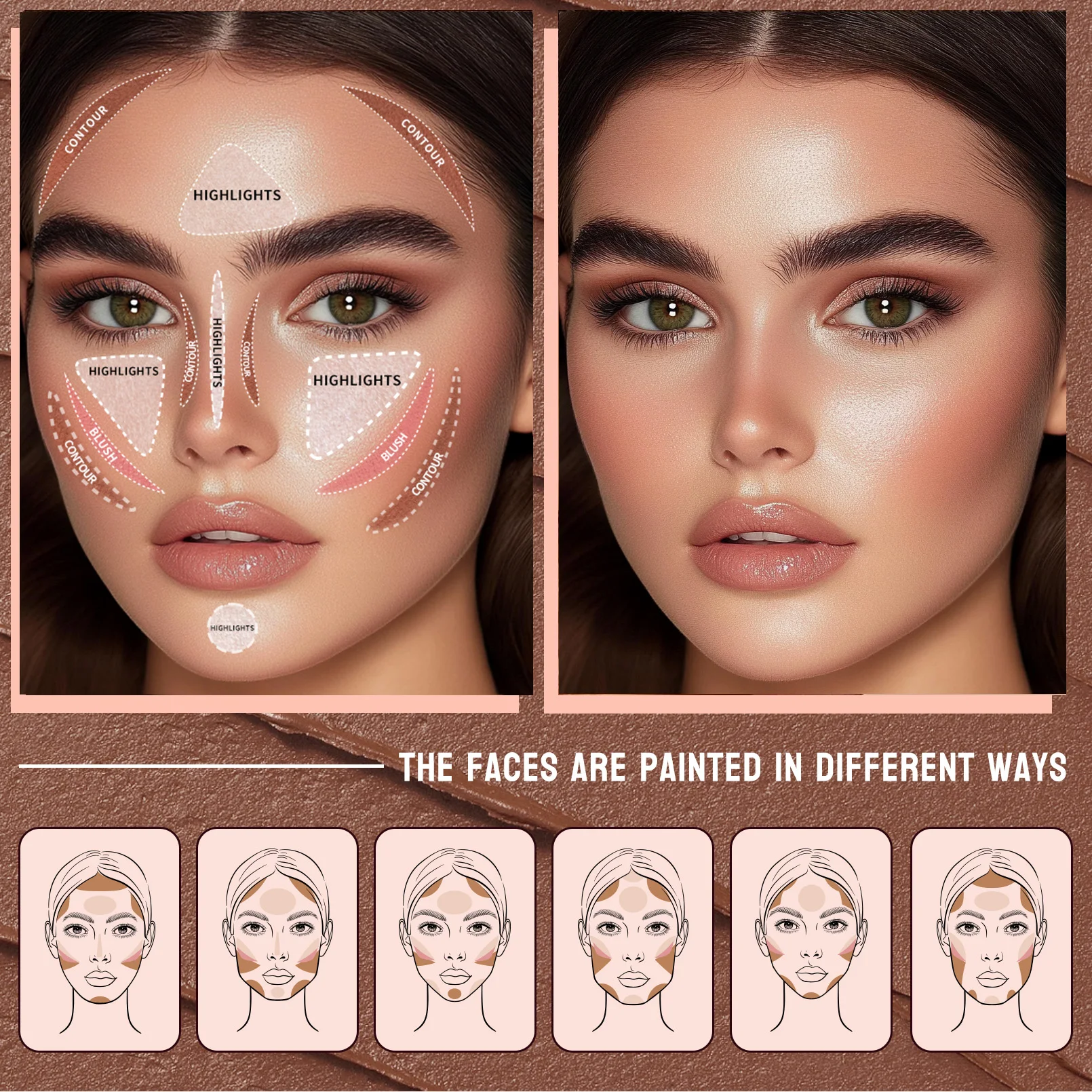 4pcs Contour Stick Highlighter Stick Blush Stick Cream Contour Kit with Brush Create Face Contour Non-greasy