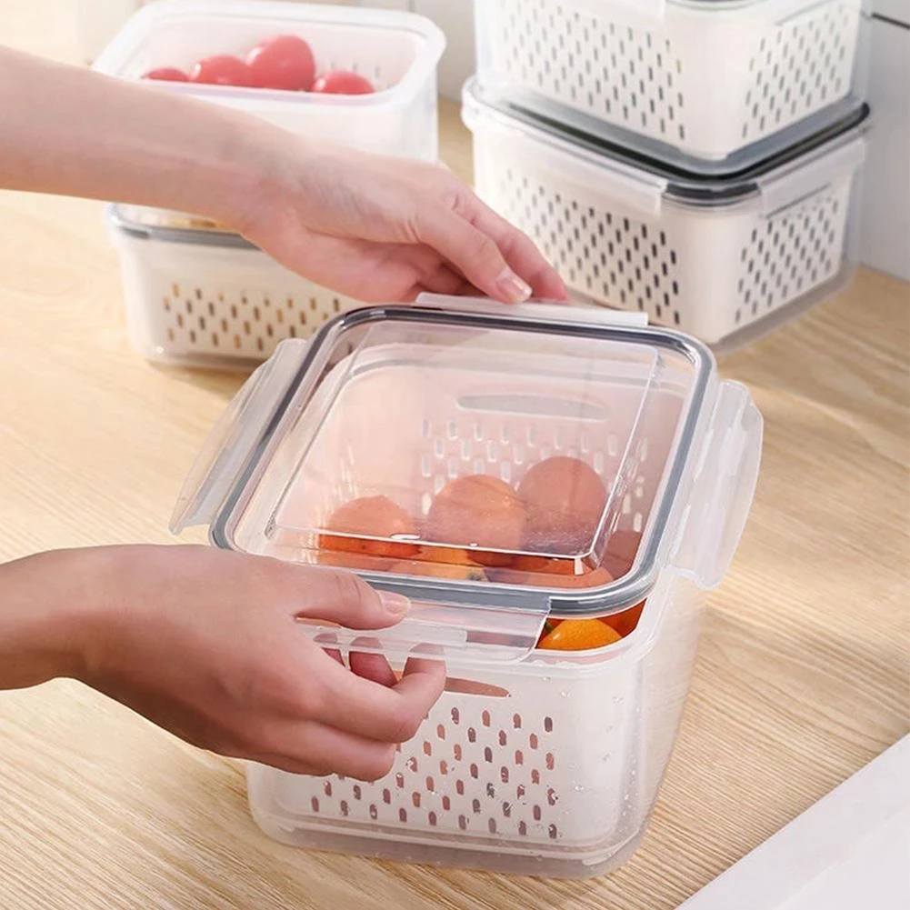 1pc Large Fruit and Vegetable Storage Containers with Divided Lids -  Draining Fresh Containers for Produce Savers - Colander Included - Kitchen  Access