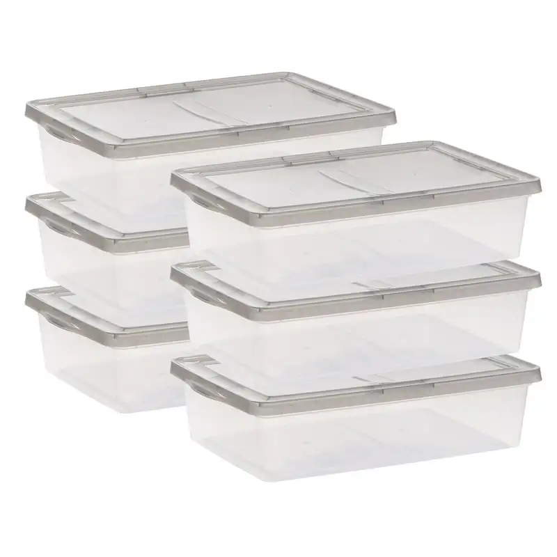 

28 Quart Clear Under Bed Plastic Storage Box, Gray, Set of 6