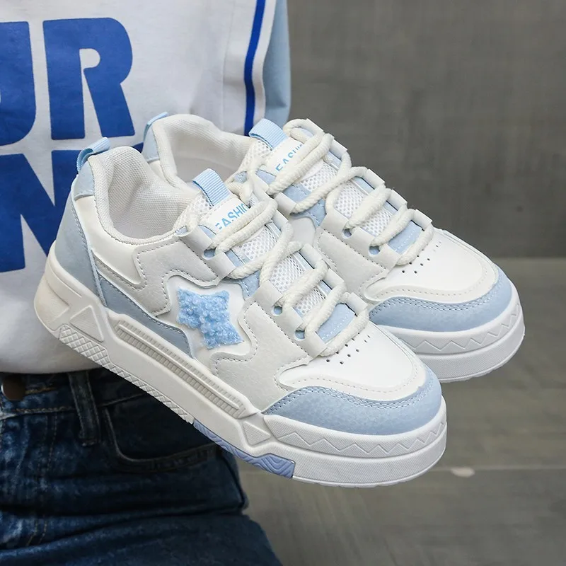 여성용 캐주얼 플랫폼 스니커즈, 블루 화이트 스니커즈, 카와이 로리타 레트로 가황 한국 패션 디자이너 플랫, 신제품