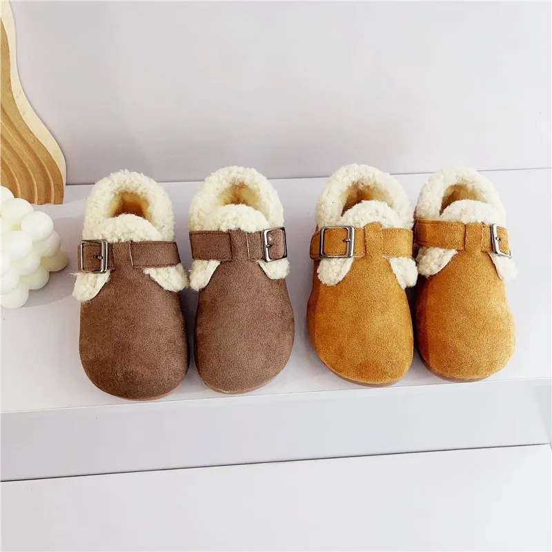 

New Baby Winter Cotton Shoes Baby Boys Home Outdoor Woolen Shoes Fur Baby Girls Warm Comfy Shoes Toddlers Infant First Walkers