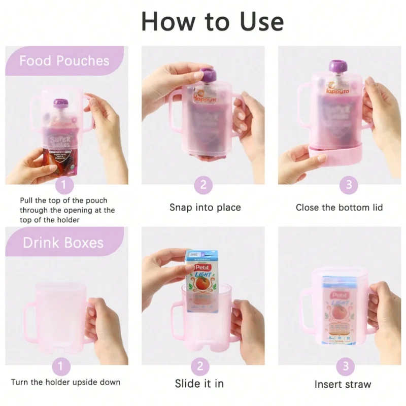 BIBOO Dual-Lid Squeeze Pouch Holder for Food Pouches & Drink Boxes, Baby Pouch Holder with Larger Capacity