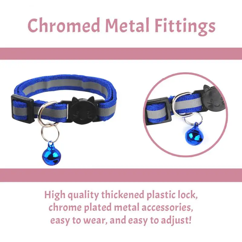 Pet Cats Dog Collar With Bell Reflective Adjustable Necklace Strap Luminous Breakaway Buckles Collar Pet Products Accessories