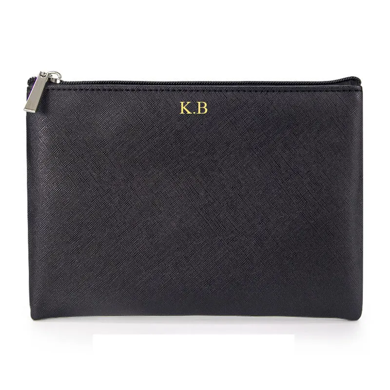 Monogrammed Ladies Customized Initial Letters Saffiano PU Leather Pouch Women Clutch Bag Makeup bag