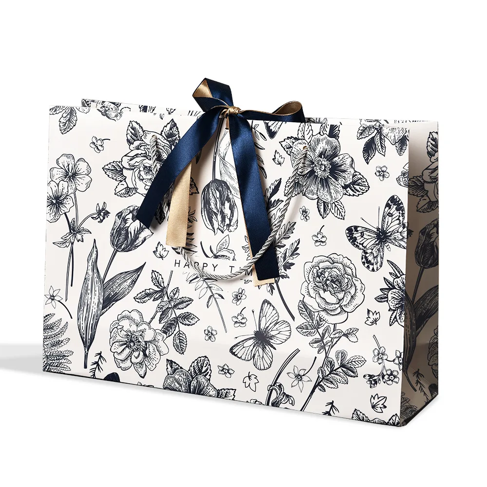 Premium Floral Gift Bags with Ribbon