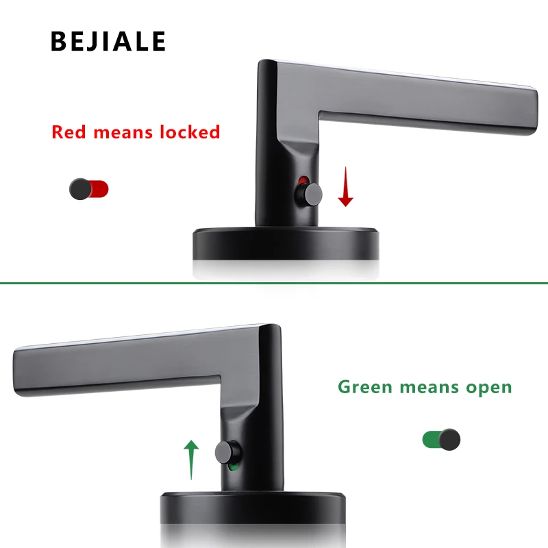 Stainless Steel Bathroom Keyless Door Lock Household Wooden Door Handle Lock Indoor Black Red and Green Indicator Handle electronic door lock