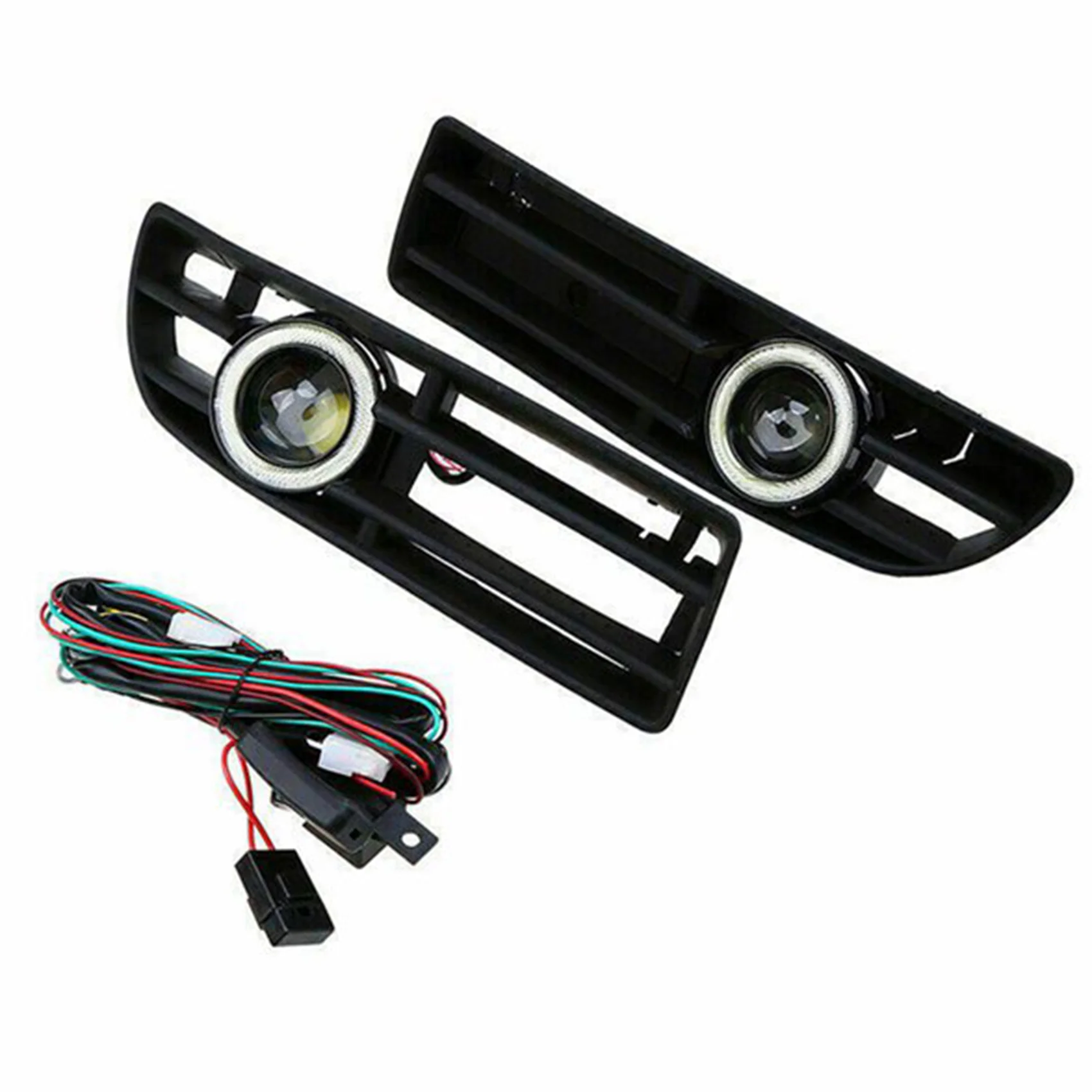 

1Pair Fog Lights Angel Eyes Lamp Front Bumper Grille Grill Cover with Wire Kit for Jetta Bora MK4