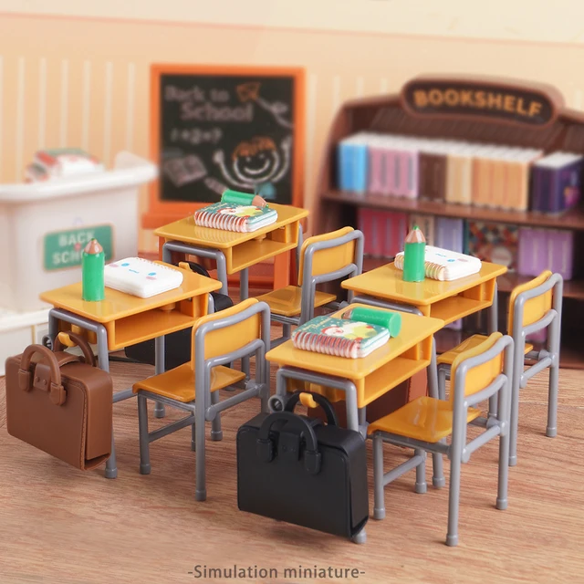 Mini Classroom Doll House Desk Chair Chalkboard Miniature School Playset Furniture Accessories Model Decoration For Kid Toy Gift 1