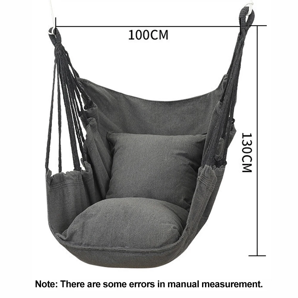 HooRu Hammock Swing Chair Outdoor Portable Folding Hanging Rope with Pillow Cotton for Picnic Garden Bedroom