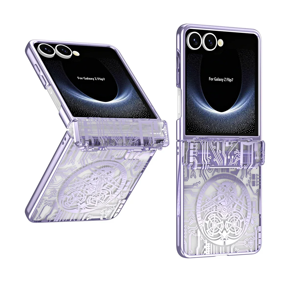 Luxury Electroplated Mechanical Style Clear Phone Case with Hinge Protection