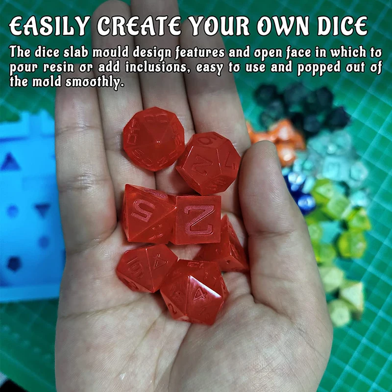 DND Dice Mold Silicone 7 Standard Polyhedral Sharp Edge Dice Slab Mould for D&D, Tabletop RPG 4