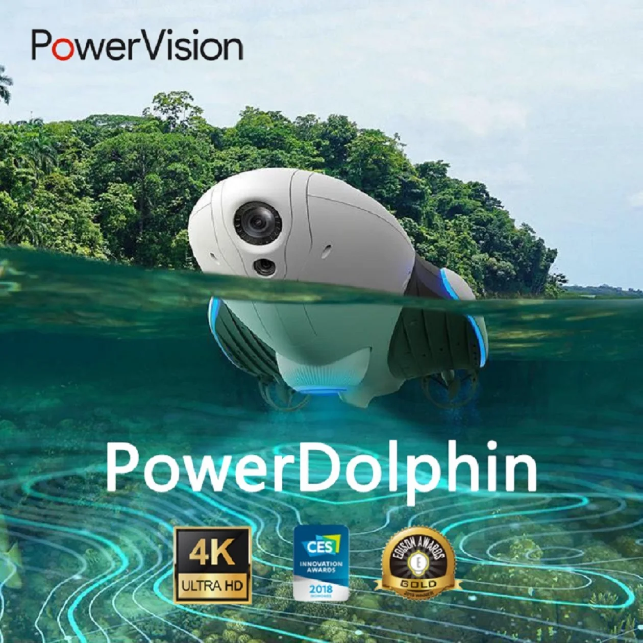 New PowerVision Powerdolphin Wizard Water Surface Drone with 4K UHD Camera,  Remote Controller & Mobile Fish Finding Capability