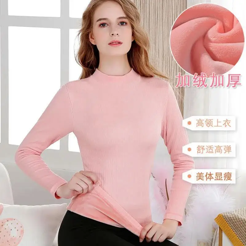 Thermal Underwear Top For Women Solid Warm Long Intimates Loosesize Turtleneck Winter Warm Women Long Sleeve Basic TShirt