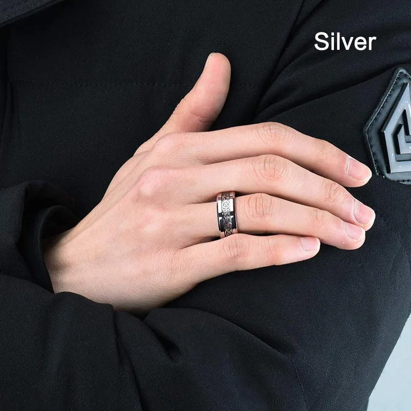 10 Colors 8mm Men's Stainless Steel Celtic Dragon Ring Inlay Red Green Black Carbon Fiber Wedding Band Jewelry Size 6-13