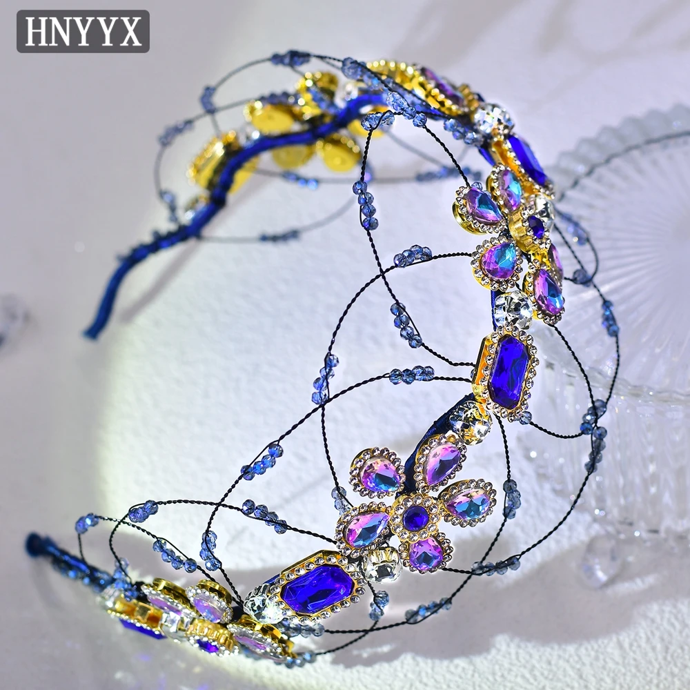 HNYYX Luxury Crystal Headband Sparkling Rhinestone Hair Accessories Flower Hairhoops Vintage Hair Pieces Party Hair Wear A144
