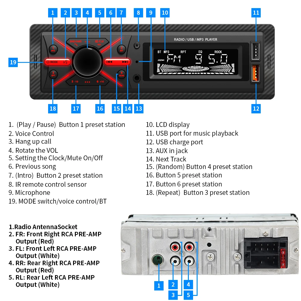 Estéreo De Automóvil 1din Mp3 Radio Con Bt Aux Usb Sd Estéreo De Automóvil 1din Mp3 Radio Con Bt Aux Usb Sd
