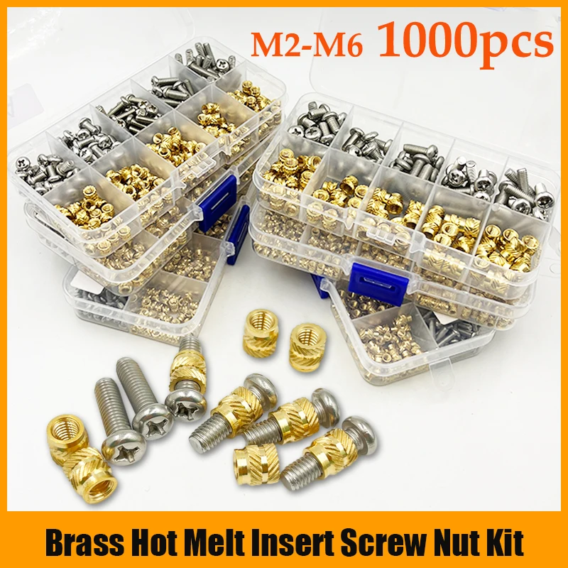Insert M1.4 M1.6 M2 M2.5 M3 M4 M5 M6 Brass Heat Threaded Insert Nut and Stainless Steel Screw Set Knurled Hot Melt Embedded Nut brass heat insert nut brass hot melt insert nut brass heat insert nuts threaded insert nut brass insert nut insert nut hot melt insert nut
