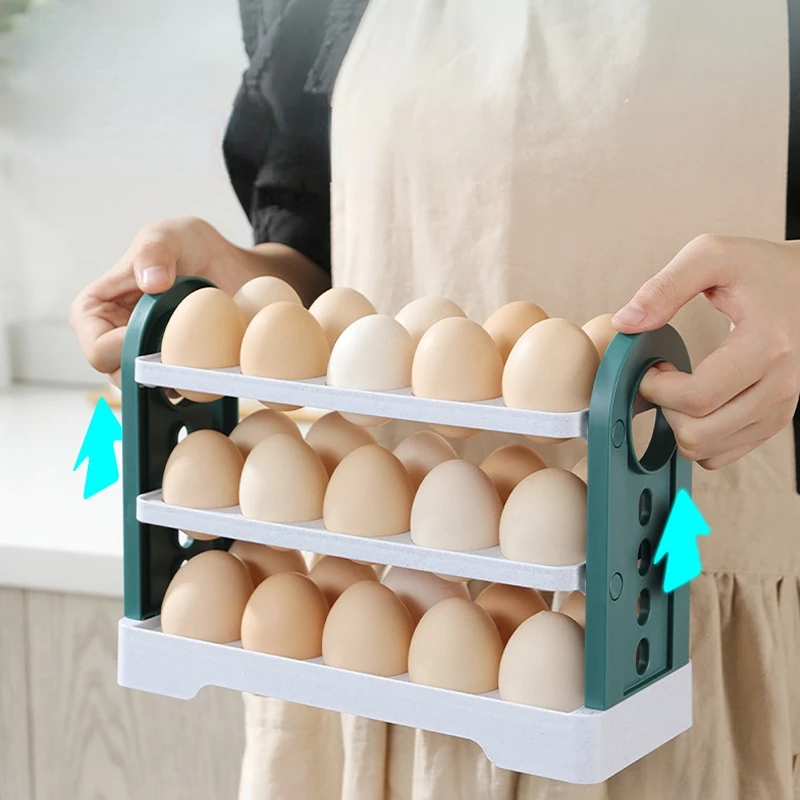 30 Grid Egg Storage Box Rotating Fridge Egg Holder Case Refrigerator Space saving Egg Organizer Container